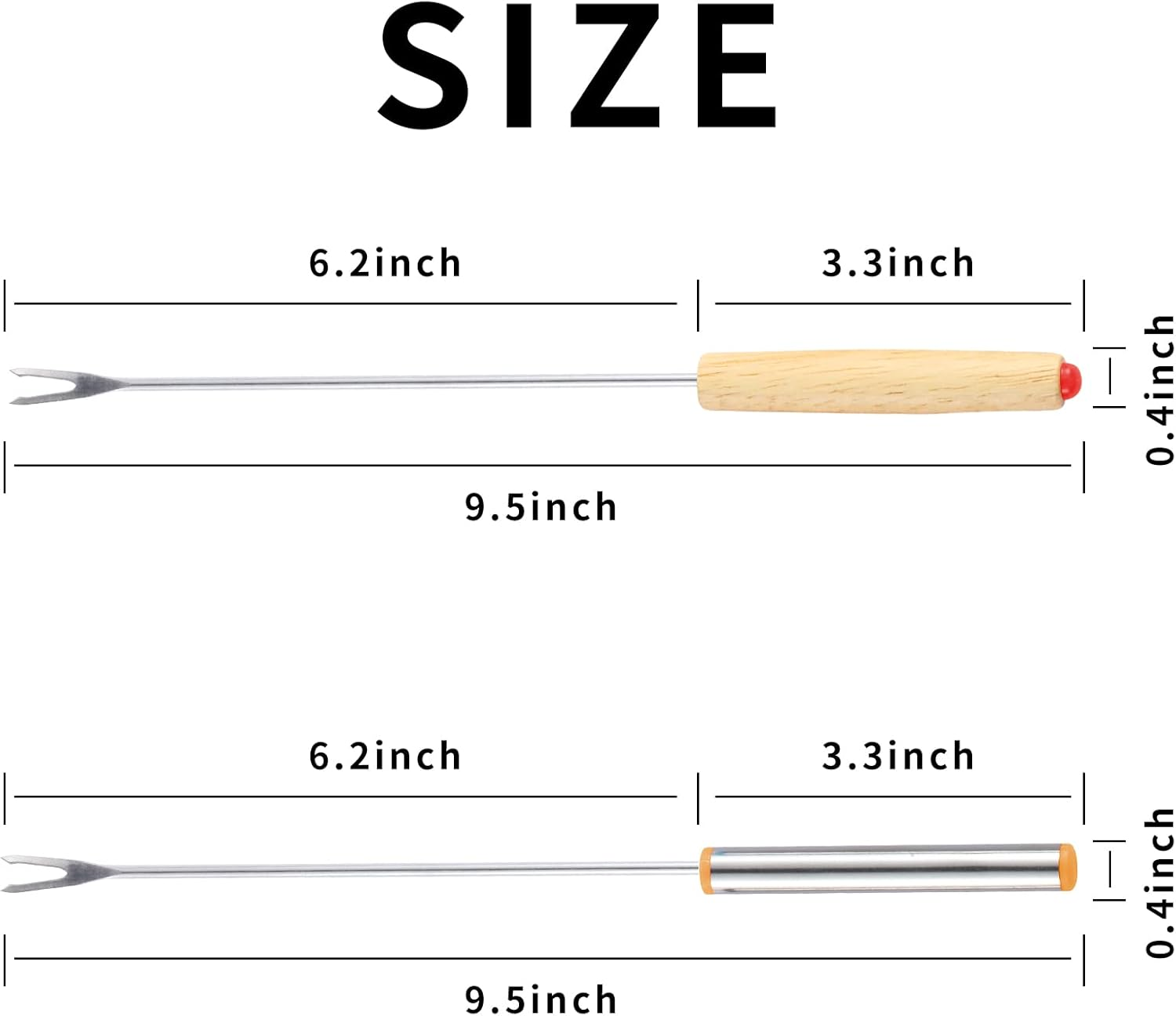 24 Pack 9.6 Inch Stainless Steel Fondue Forks, 12 Wood Handles and 12 Stainless Steel Handles, Heat Resistant Smores Sticks for Roast Meat Chocolate Dessert Cheese Marshmallows (6 Colors) image number 5