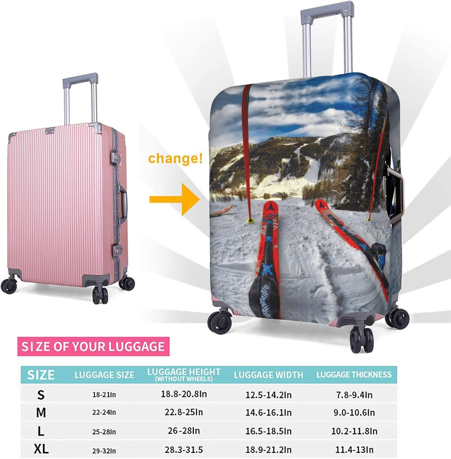 Winter Skiing Luggage Cover Washable Suitcase Protector Anti-Scratch Suitcase Cover Fits 18-32 Inch Luggage image number 5