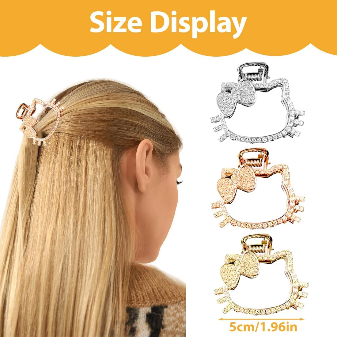 JAWUZ 3Pcs Kitty Hair Clip Metal Hair Clip Glitter Crystal Hair Clips Metal Hair Accessories for Women and Girls image number 2