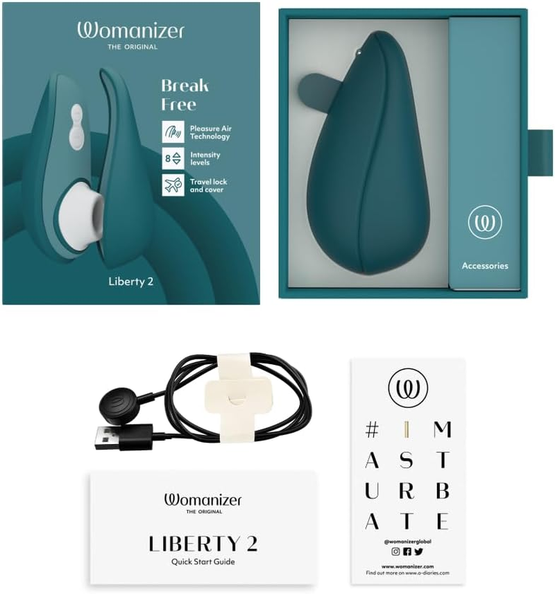 Womanizer Liberty 2 Pleasure Air Clit Sucker - Clitoral Suction Vibrator for Women and Couples - Personal Clitoris Stimulator with 8 Speeds - Waterproof Adult Sucking Sex Toy - Rechargeable - Petrol - Sage image number 3