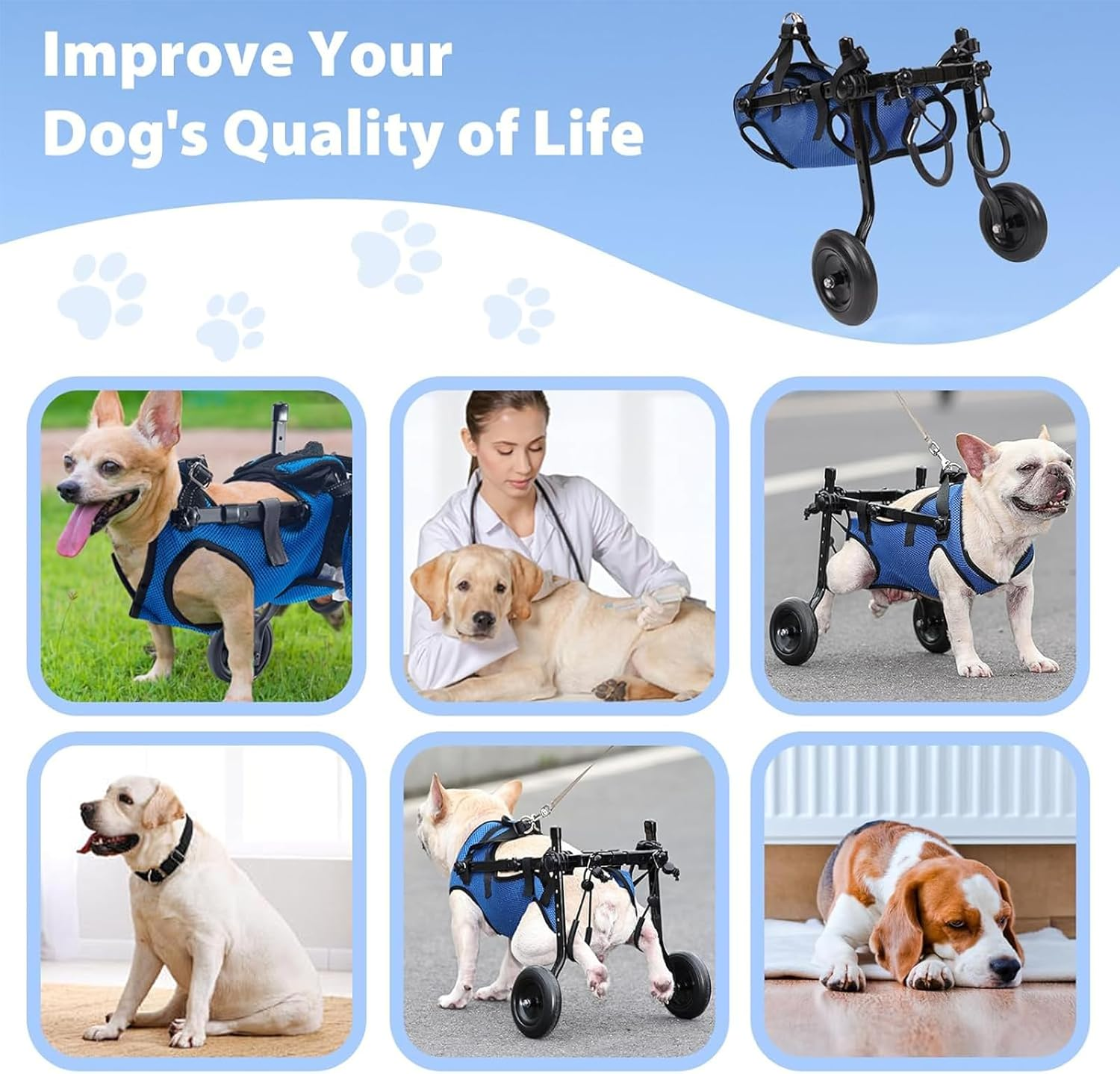 LIODUX Adjustable Dog Wheelchair with 2 Wheels, Wheelchair Small Dogs for Back Legs, Dog Leg Brace and Hip Support for Disabled or Injured Small Dogs, Pet Wheelchairs for Small Dogs Cats Pets (M) image number 4
