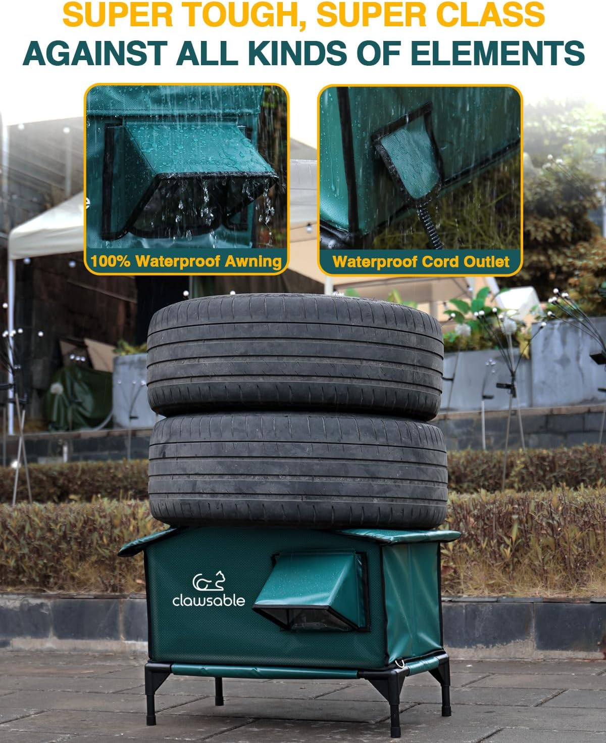 Clawsable Premium Heated Cat House for outside Winter, 100% Weatherproof, Safe Escape Door, Insulated Outdoor Cat House Shelter with Heater for Feral Barn Cat Kitty (Dark Forest Green, Small) image number 1