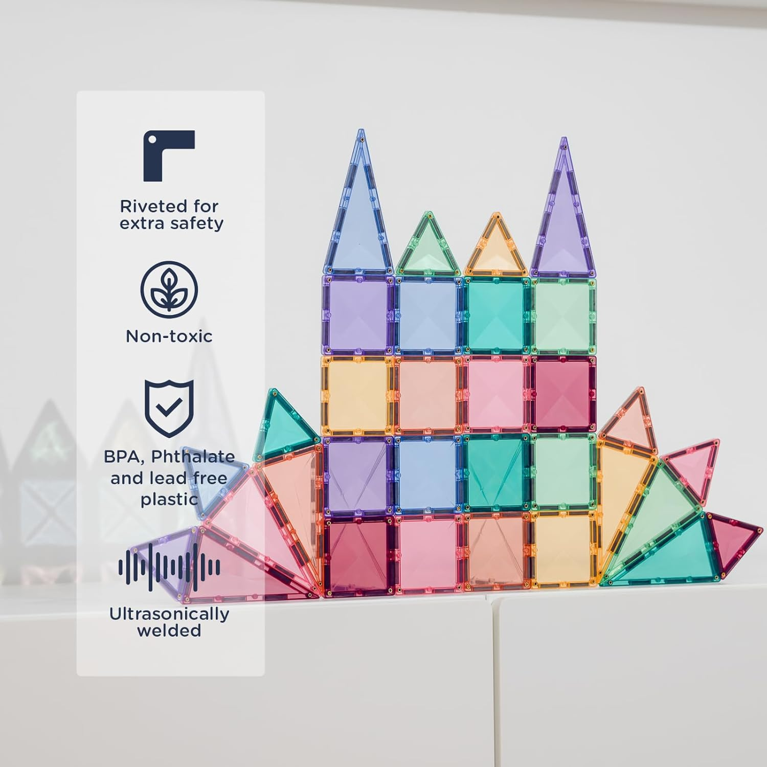 CONNETIX Magnetic Tiles Pastel Mini Pack, 32 Pieces