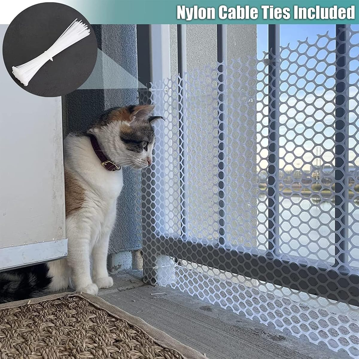 AIMALL Pet Fence Barrier Net for Dog Cage and Cat Pen Anti-Escape Grid Sheet Cuttable HDPE Mesh Panel 78.74In X 15.74In for Indoor Pet Safety image number 6