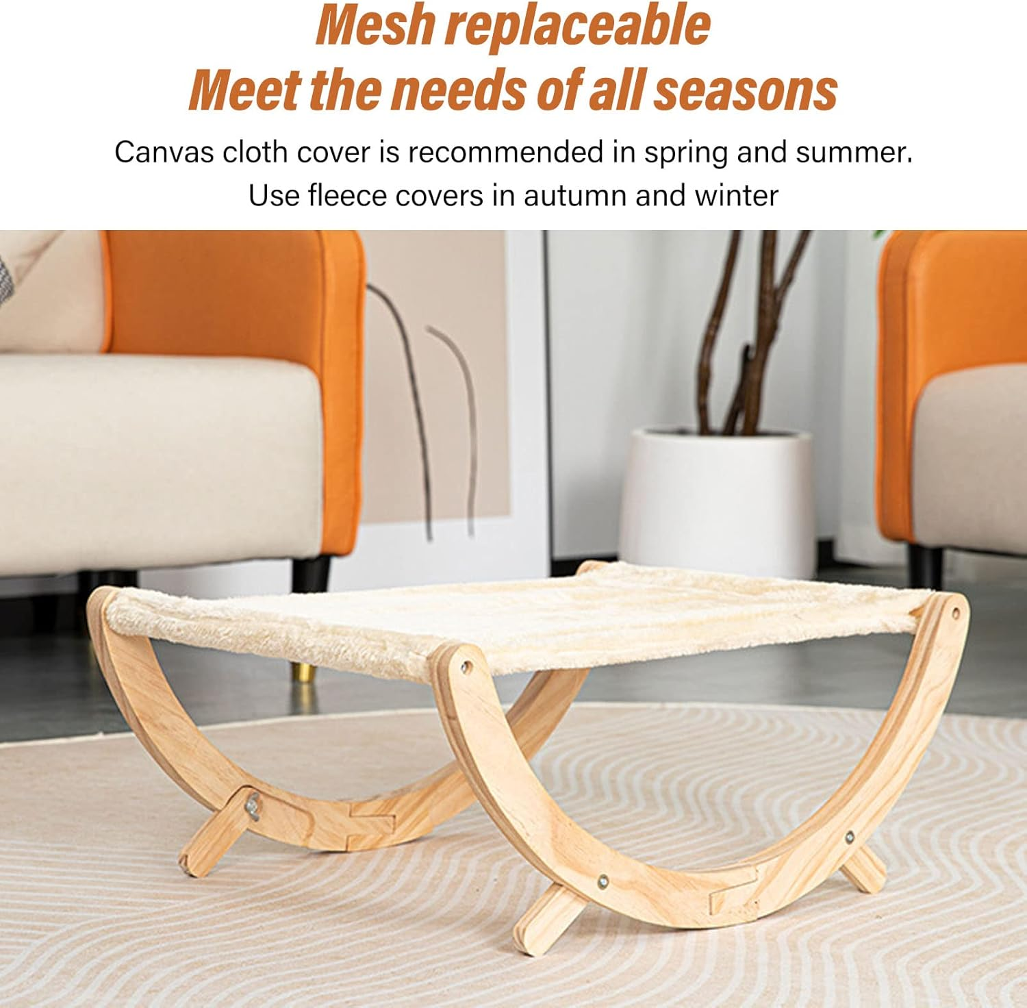 Elevated Cat Hammock Swing Bed,Wooden Cat Hammock Foldable Removable Breathable Slip Resistance Elevated All Seasons Cat Swing Bed for Cats Puppies