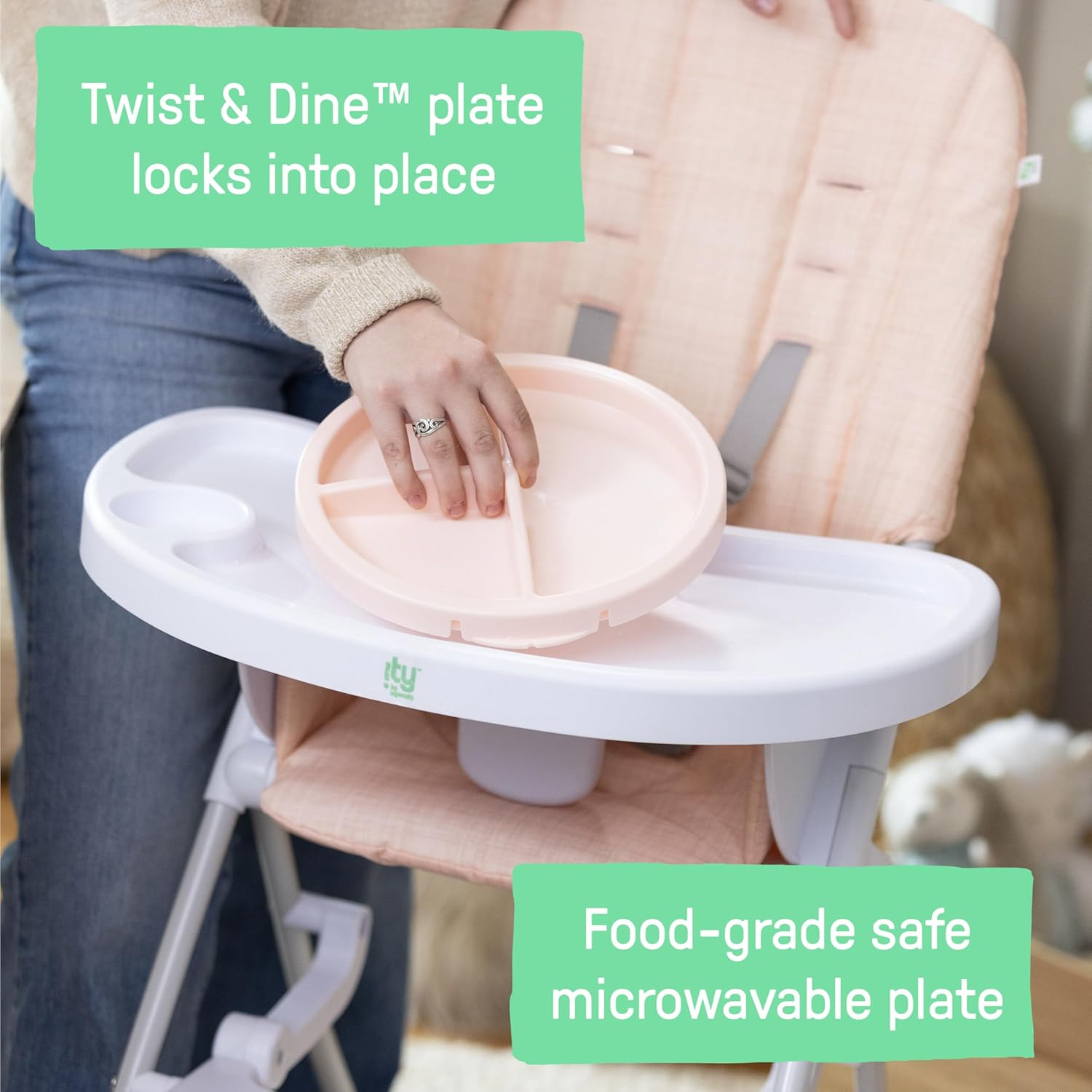 Ingenuity: Ity by Ingenuity Sun Valley Compact Folding High Chair, Food-Grade Safe Plate, Safety Harness, for Ages 6 Months and Up, Unisex - Pink image number 2