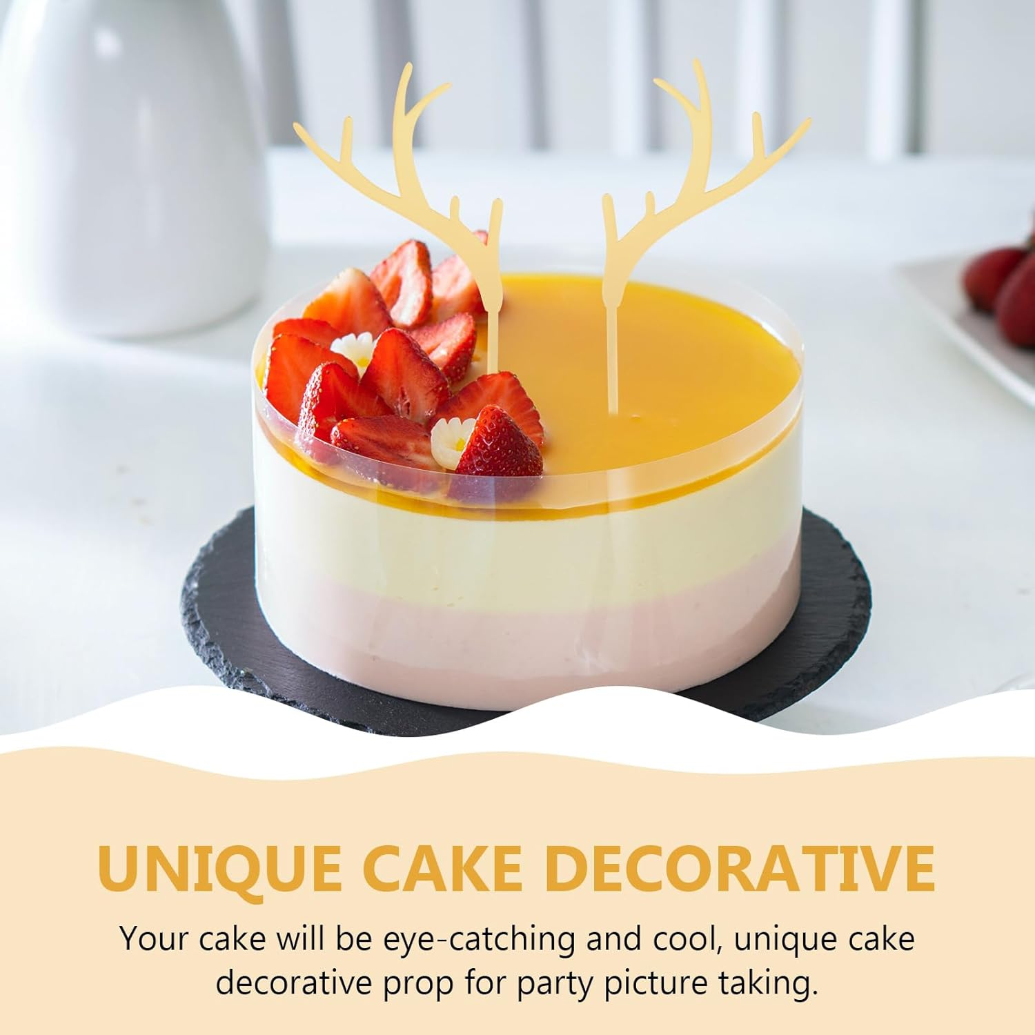 LUOZZY 20Pcs Reindeer Antlers Cake Toppers Christmas Cupcake Picks Deer Antler Cake Decoration Photo Props for Xmas Party - Golden image number 1