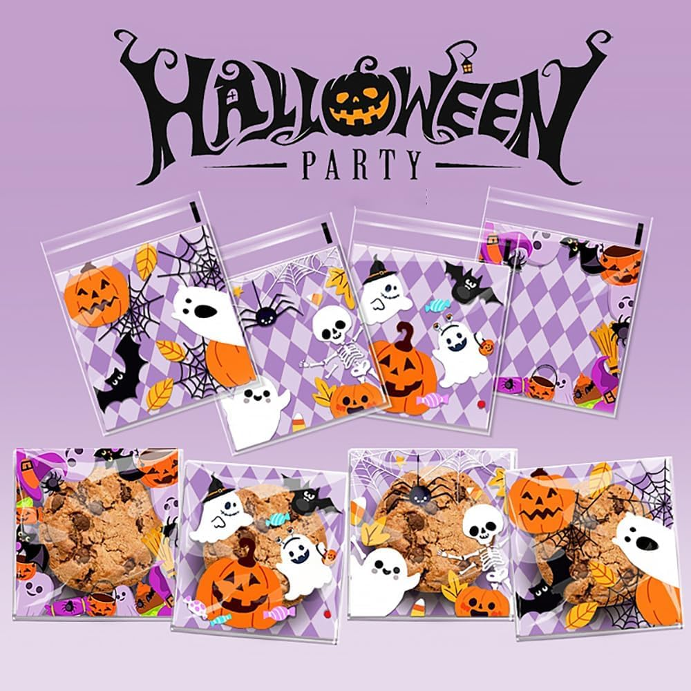 ZANZER 400 PCS Halloween Cellophane Treat Bags - Self-Adhesive Clear Bags for Trick or Treat Candy, Cookies, Snacks, Gifts, Party Favors image number 3