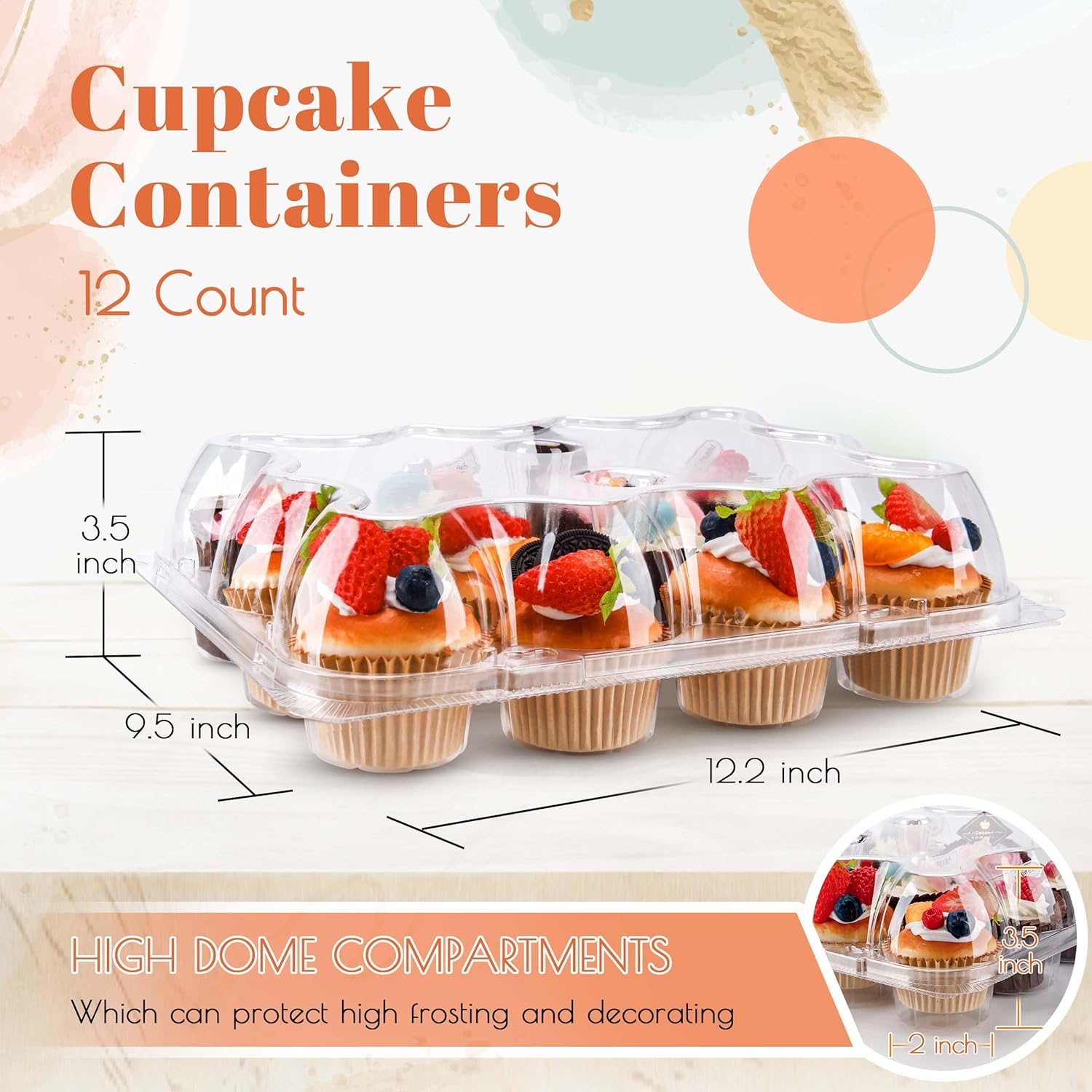 NPLUX 12 Count Cupcake Containers 6 Pack Cupcake Holders Plastic Clear Reusable Cupcake Containers with Detachable Tall Dome Lids Stackable Cupcake Boxes for 72 Cupcakes, BPA Free, Standard Size image number 1