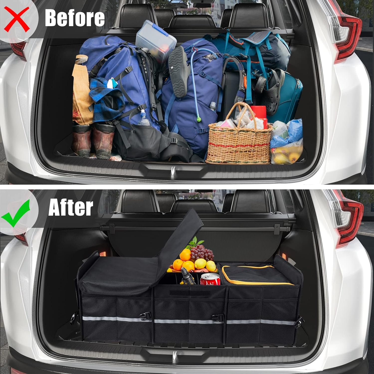 Trunk Organizer for Car, Foldable Car Storage Bag Portable with Built-In Leakproof Insulation Cooler Bag, 5 Compartments Vehicle Divider Heavy Duty Cargo Tote for SUV RV Lorry Truck Car Trip (T783) image number 2