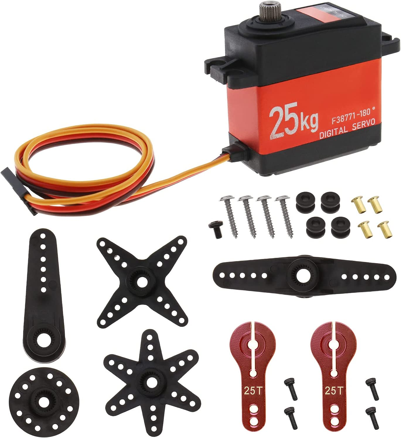 Emsea DS3225 25KG Full Metal Digital Servo 25T Arm Accessories Set for RC Car Robot Waterproof High Torque 180 Rotation image number 1