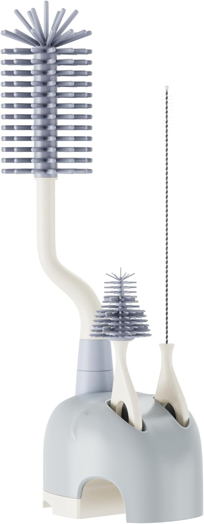 Silicone Bottle Brush Set with Stand, 360&deg; Rotating Bottle Cleaning Brush Cleaner Set, Long Handle 3 in 1 Multipurpose Silicone Baby Bottle Straw Cleaner Brush (Grey)