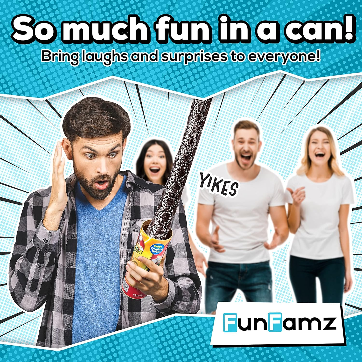 The Original Snake in a Potato Chip Can - Funny Classic Prank for Kids, Trick Gag Gift Toy & Scary Shock Spring Snake, Red Can image number 1