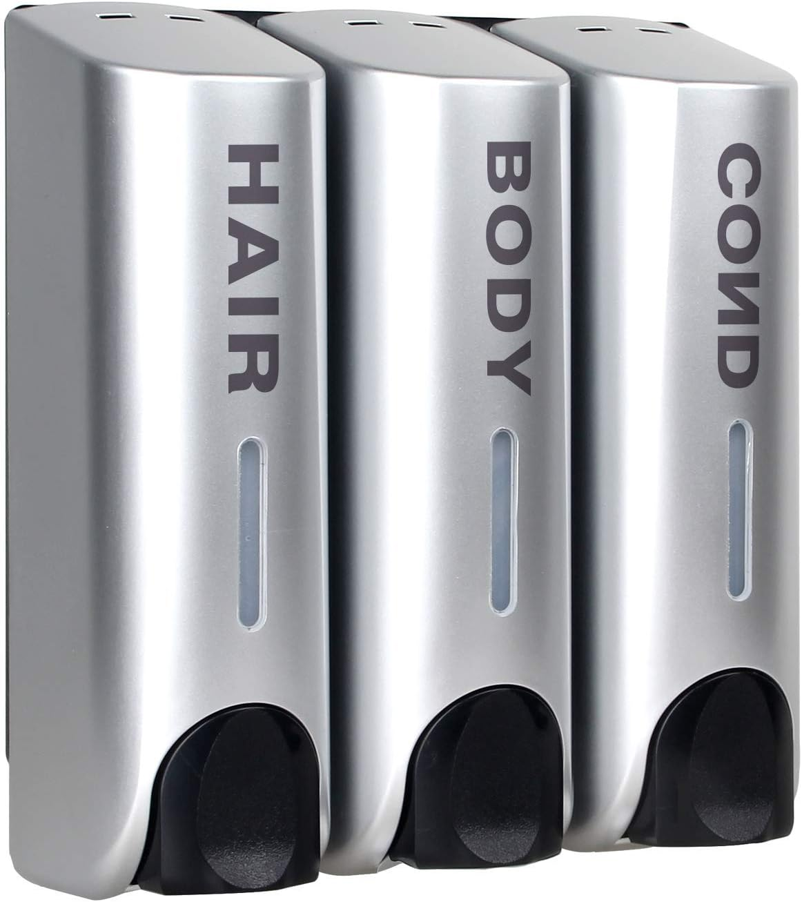 Chamber Soap Dispenser Trio Shower Gel Shampoo Conditioner with 3X350Ml Refillable Bottles ABS Wall Mount Silver