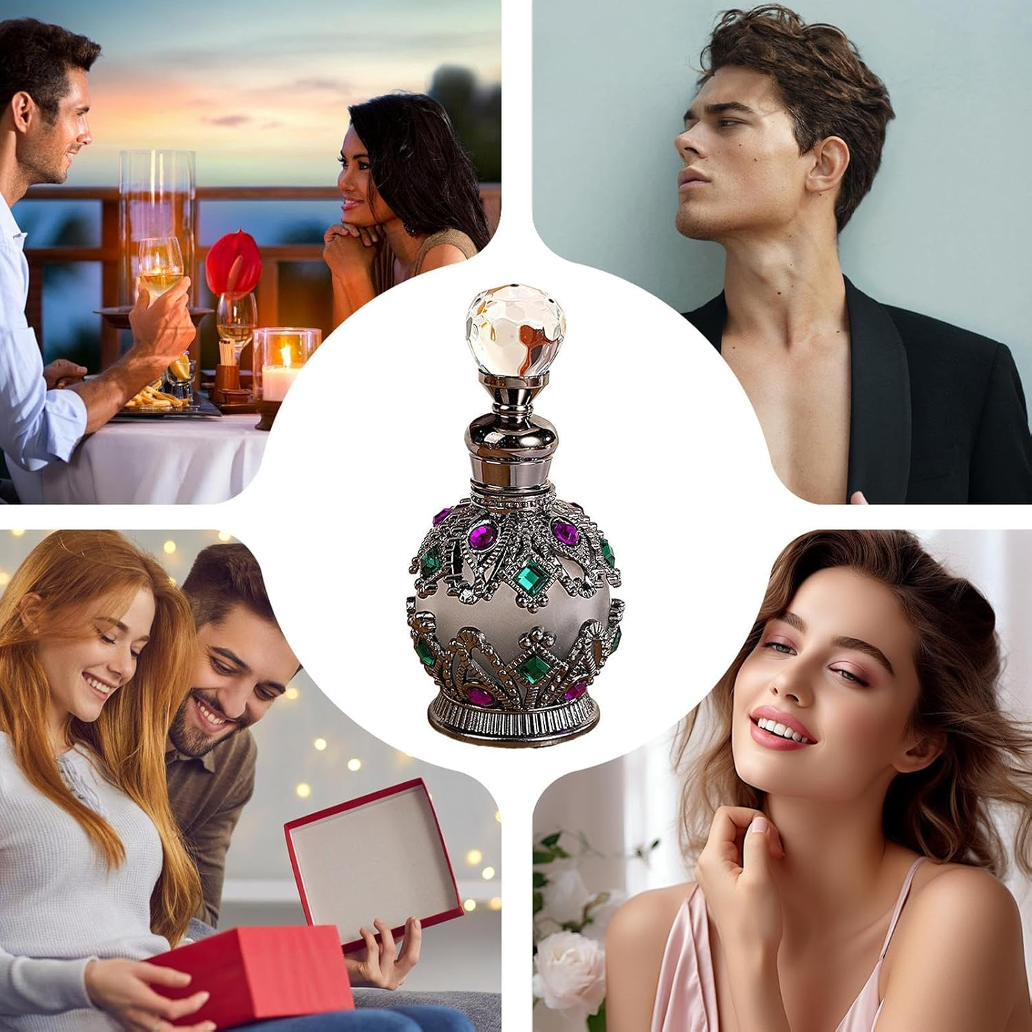 Qkbuza Refillable Bottle Empty Bottles Jewelry Inlaid Portable Cosmetic Fine Mist Bottle Atomizing Bottles Luxury Decorative Storage Container for Women - K.Grn image number 4