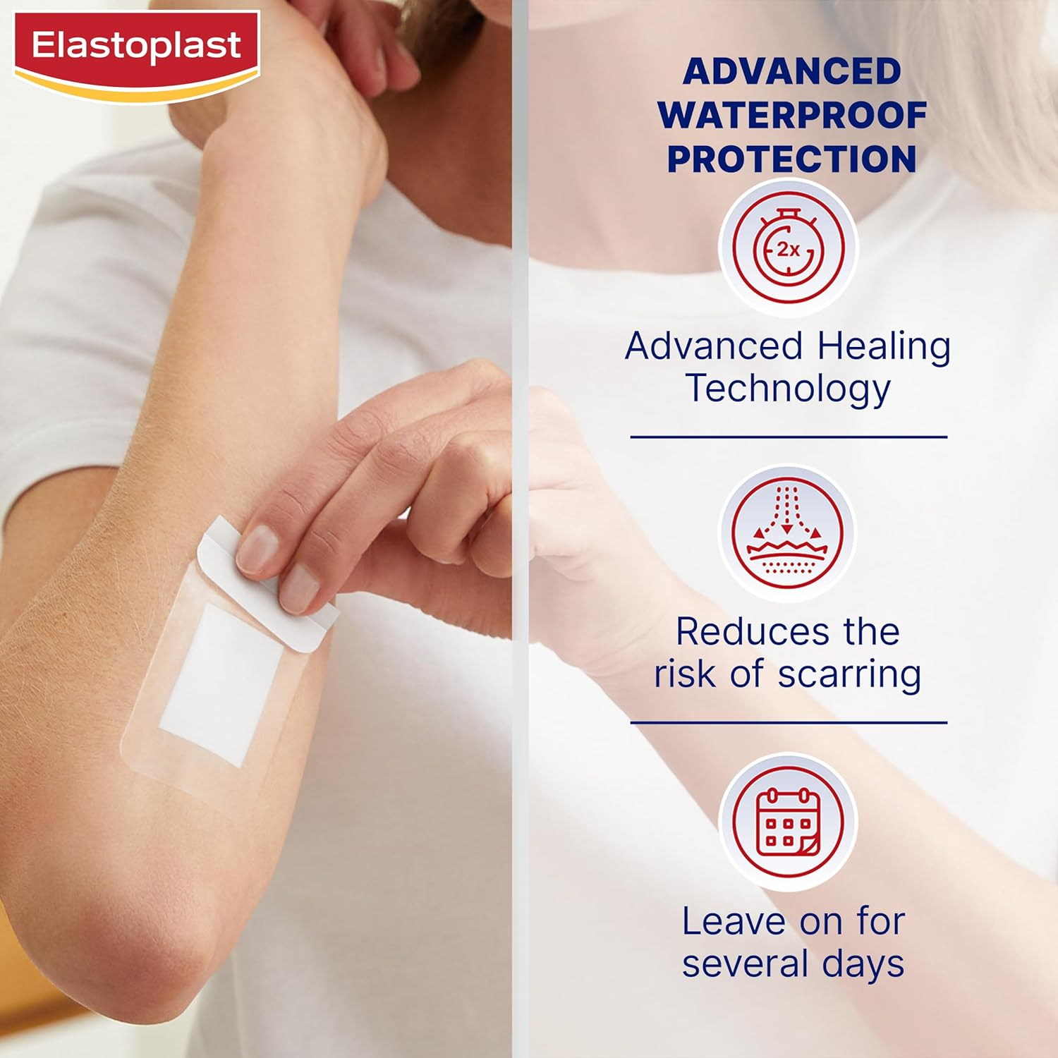 Elastoplast Waterproof XL Fast Healing Plasters, 6.5Cm X 4.3Cm - 8 Pack image number 1