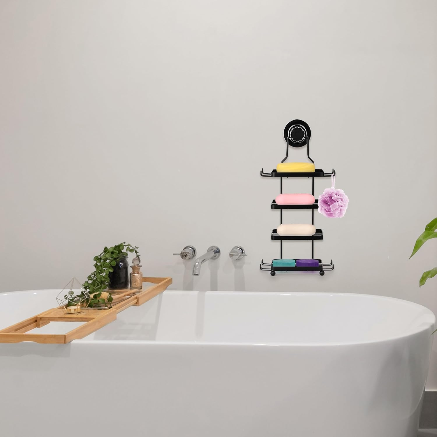 Soap Holder for Shower Wall 4 Tier Square Soap Rack with Hook Dish Stainless Steel Bar Shower Bathroom Self Draining Rustproof Rack Powerful No Drilling(Black) image number 3