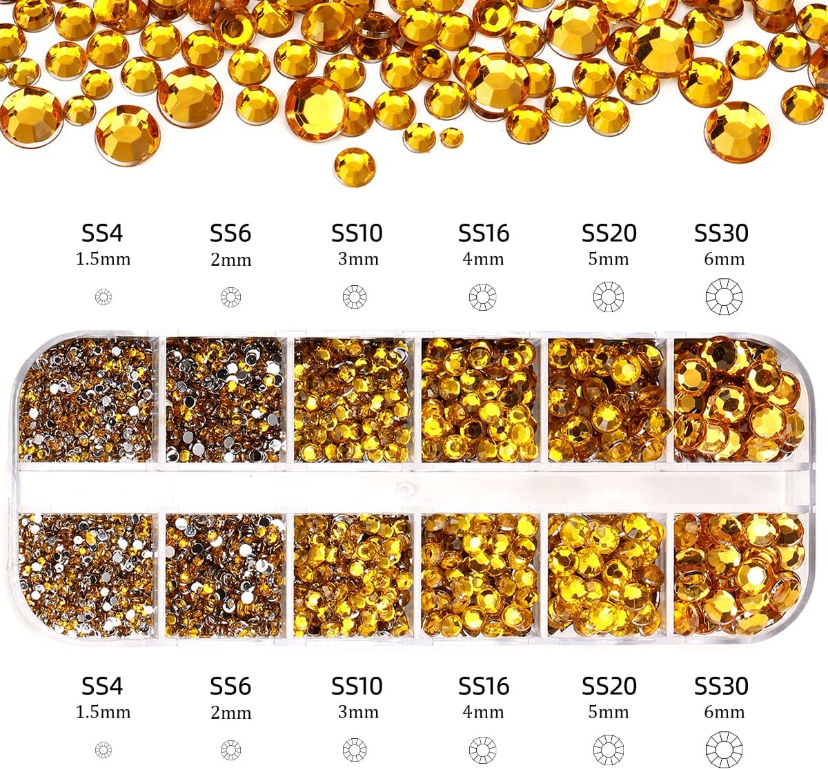 5320 Pieces Flat Back Gems round Crystal Rhinestones 6 Sizes (1.5-6 Mm) with Pick up Tweezer and Rhinestones Picking Pen for Crafts Nail Face Art Clothes Shoes Bags DIY (Golden) image number 3