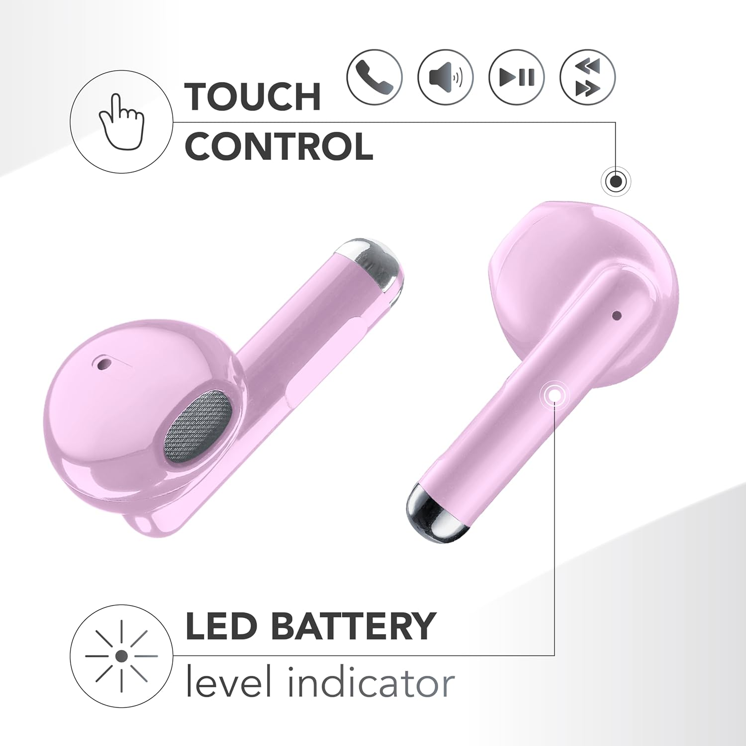 Music Sound - Breeze Wireless Bluetooth Earphones with Coloured Case and Touch Control, up to 20 Hours Playback Time, Automatic Pairing, Capsule Design, Compact and Portable image number 6