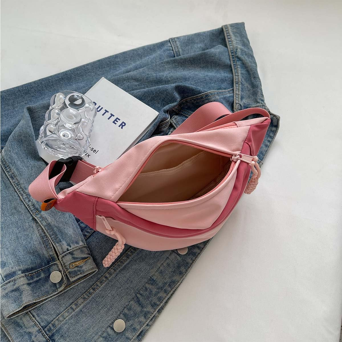 Men and Women'S Oxford Belt Bags Shoulder Bag with Adjustable Shoulder Strap and Zipper Pockets for School and Travel-Black image number 1