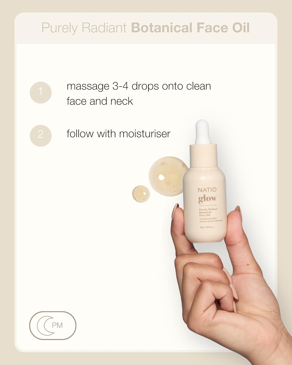 Natio Australia Glow Purely Radiant Botanical Face Oil - Hydrating and Nourishing Face Oil - Clinically Tested & Fragrance Free - Sweet Almond Oil, Jojoba Oil, Roehip, Squalane, Vitamin E, Kakadu Plum & Pomegranate - Vegan Friendly & Made in Australia image number 5