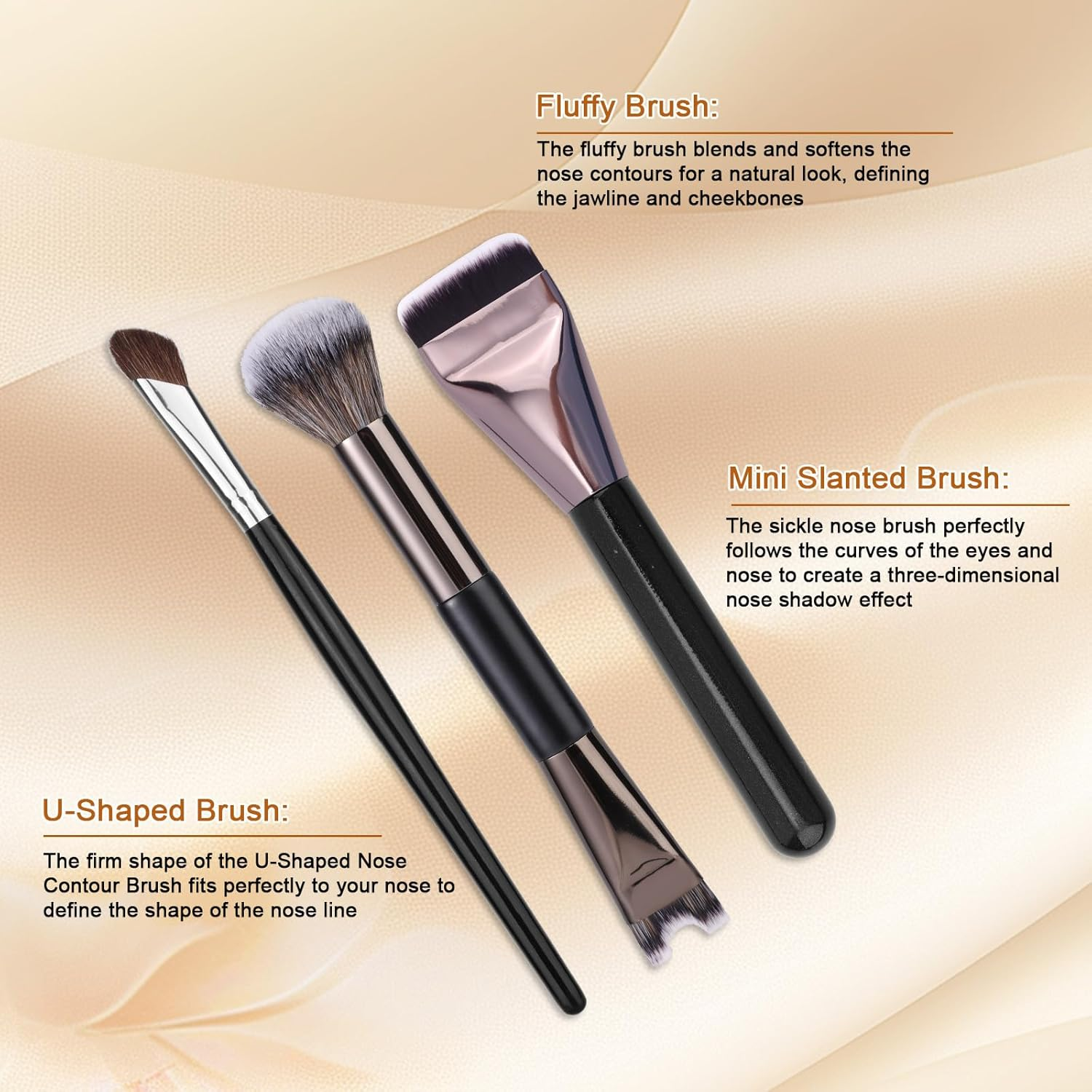BOXOB 3Pcs Nose Contour Brush Set, U-Shaped Fluffy & Angled Brush Flat Brushes Sculpting Dual-End Nose Brushes Makeup Tools for Sculpting and Defining Blending Buffing image number 1