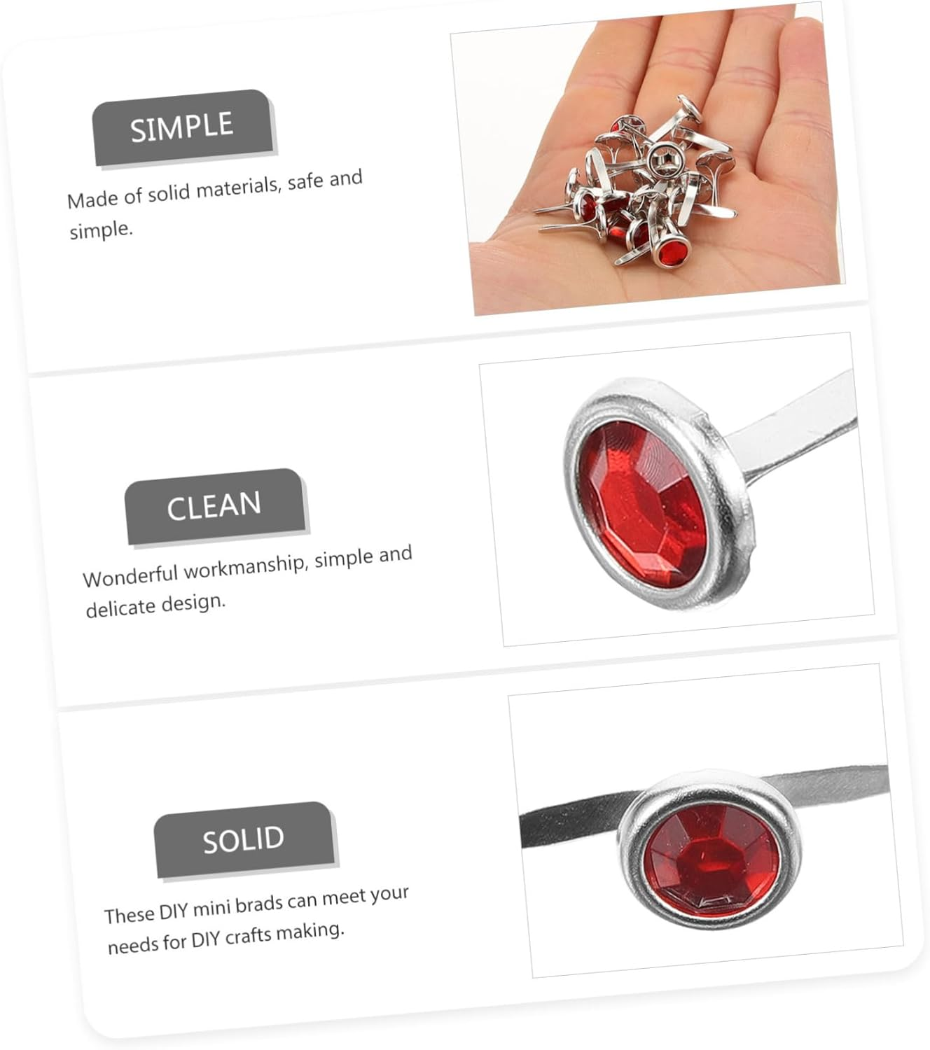 100Pcs Red Metal round Diamond Brads for Scrapbooking Greeting Cards DIY Paper Crafts Smooth Burr-Free Edges image number 3