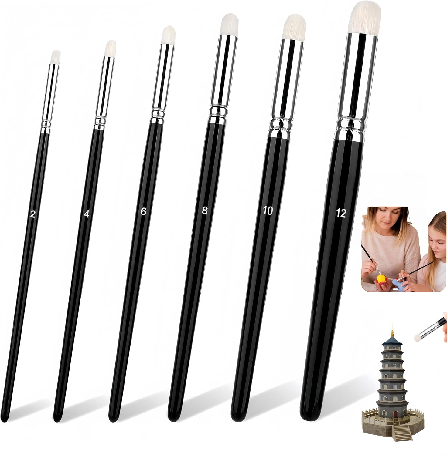 Febohao Dry Paint Brush Set 6 Sizes Miniature Paint Brushes Professional for Wargames Models Acrylic Oil Watercolour Detailing Brush image number 2