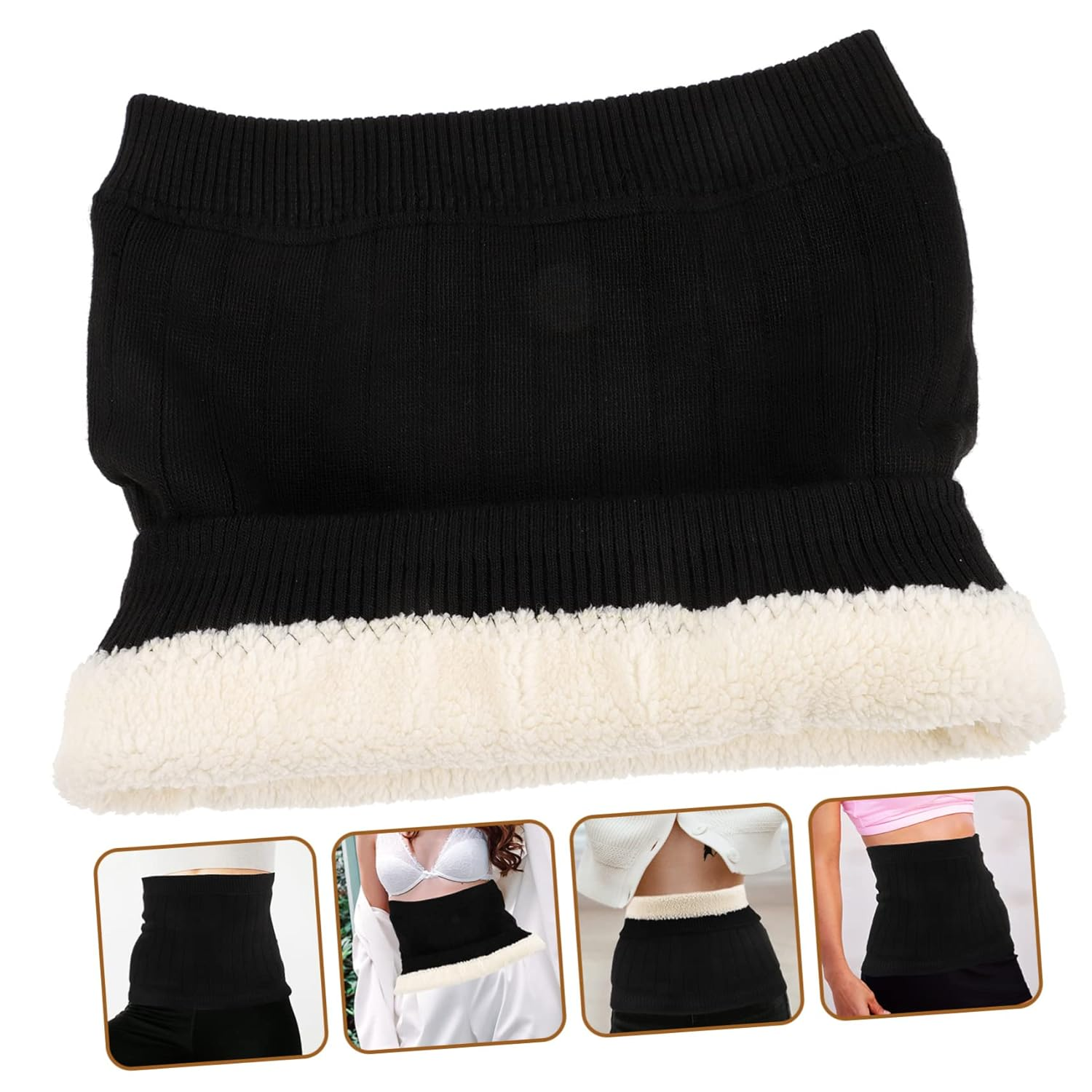 360&deg; Lambswool Waist Belt Winter Heated Waist Support Kidney Protector Thickened Thermal Belly Warmer for Men and Women Black image number 6