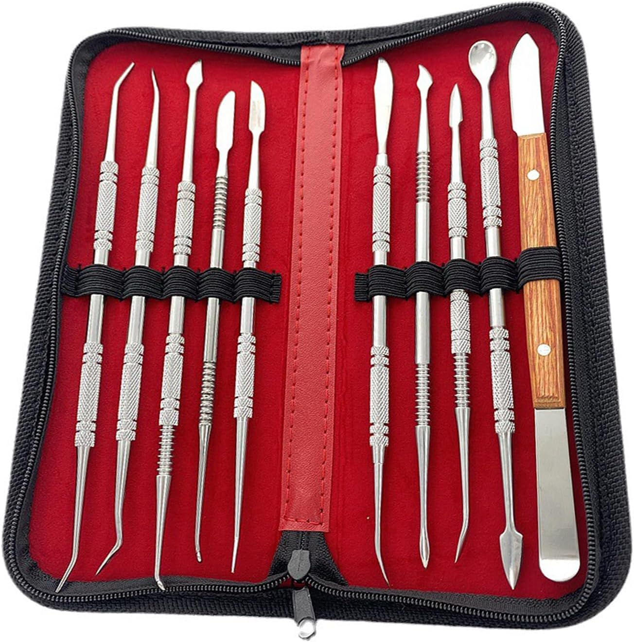 LAPOOH 10PCS Wax Carving Tool Set Stainless Steel Dental Instrument Versatile Kit Dental Lab Equipment Dental Tool Set with PU Holder Case image number 6