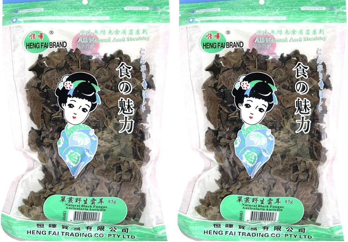 Heng Fai Natural Black Fungus | Dried Black Fungus Mushroom for Soups, Salads, Stir-Fries, and Asian Food Recipes | Low Calorie, High Fibre Ingredient for Healthy Asian Snacks and | 85G