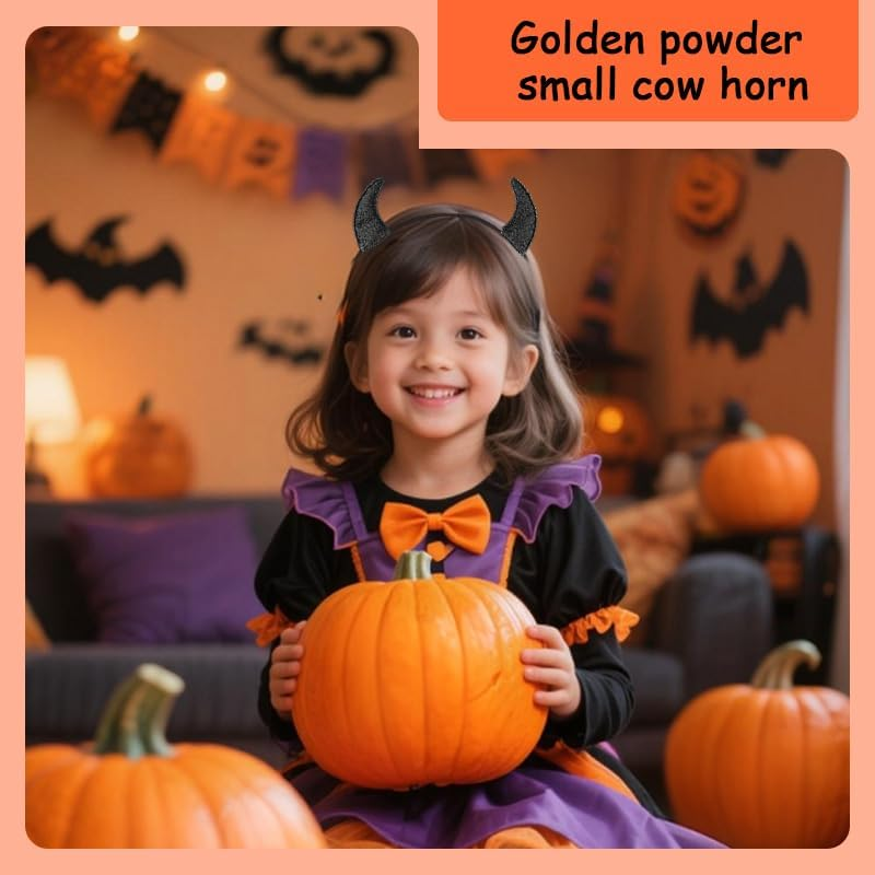 Glitter Devil Horn Headband Halloween Cosplay Costumes for Girls Women Black Horns Halloween Costume Accessories for Kids Adult Sparkly Bling Devil Horns Cosplay Horn Hair Accessories for Party Outfit image number 6
