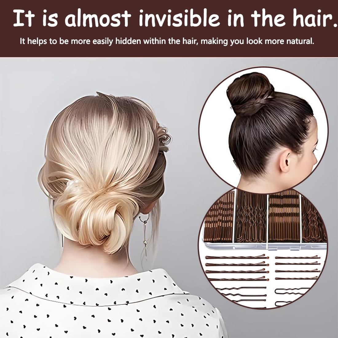 Hair Pins, Pack of 500 Hair Pins, Bobby Pins Set, Metal Hair Clips, Women'S Hair Accessories, French U Hair Clips, Transparent Hair Scrunchie with Storage Box for Women and Girls image number 3