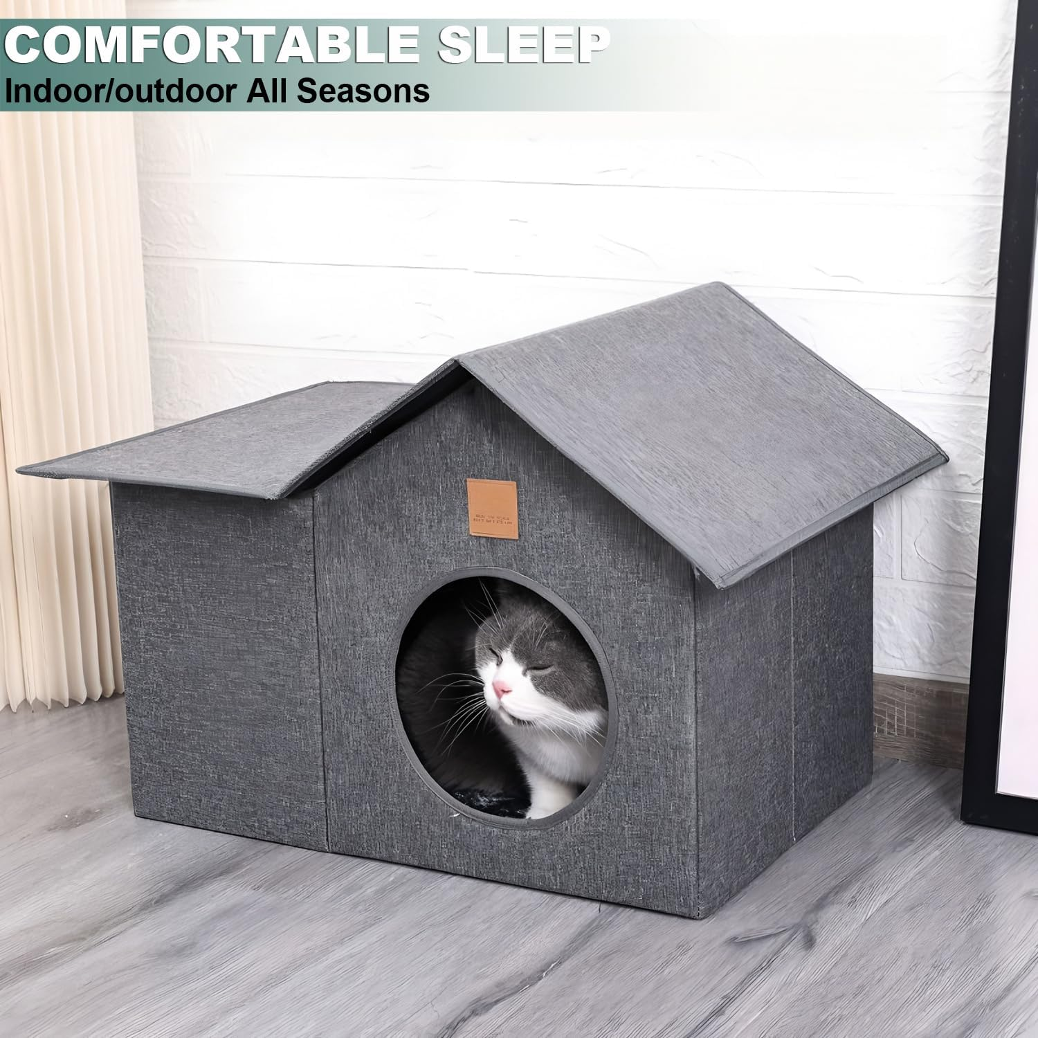 AIMANWEI Cat House Indoor/Outdoor,Insulated Waterproof Cat Shelter for Stray Cats,Pet House and Kitty Shelter with Removable Soft Cushion, Easy to Assemble Collapsible Cat Cabin image number 5