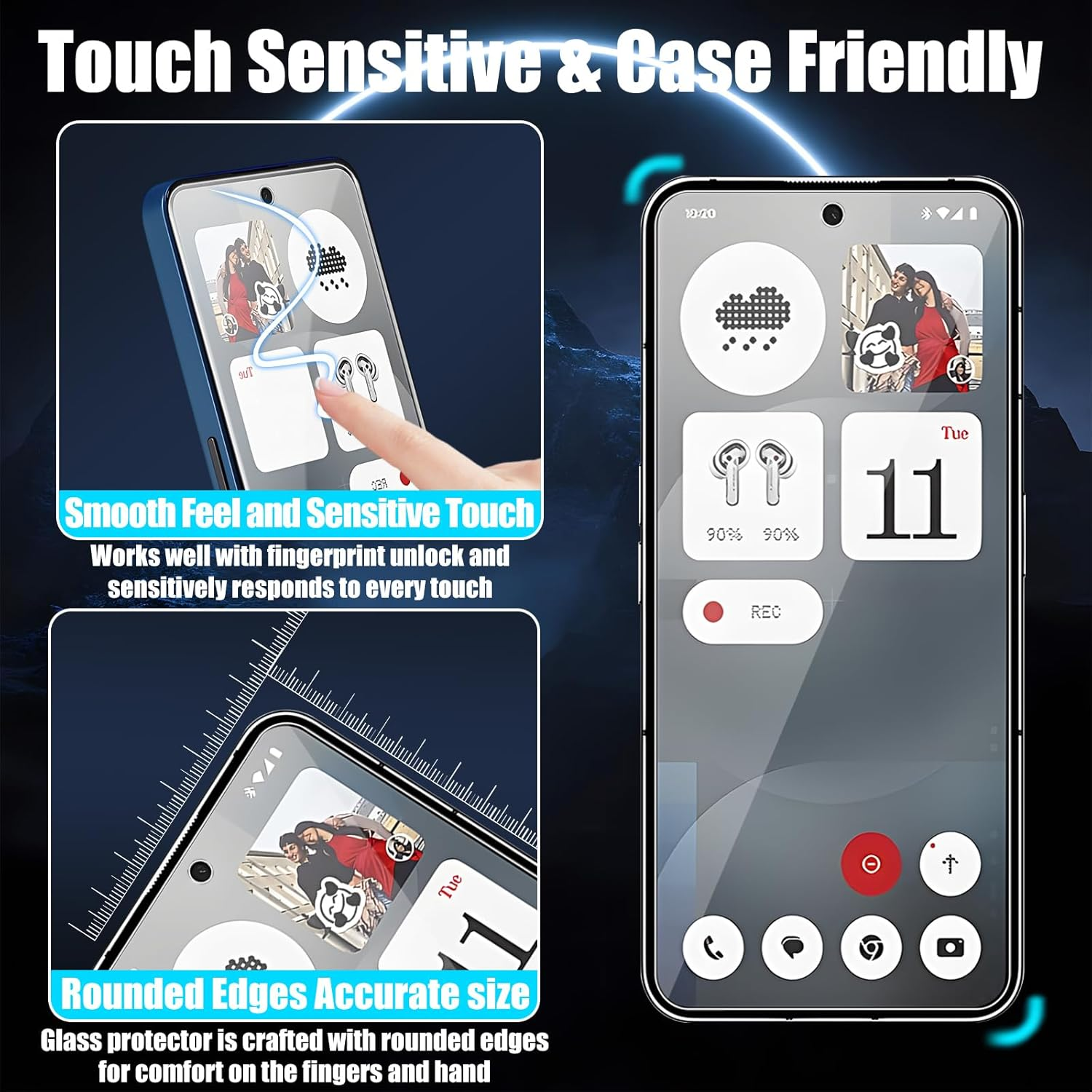 TQLGY Tempered Glass Screen Protector for Nothing Phone 3A/3A Pro/Cmf Phone 2 Pro 6.77-Inch, 9H Hardness, HD Clear, Anti-Scratch, Bubble-Free Installation, 2-Pack image number 4