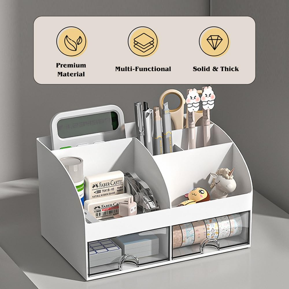 Desktop Storage Box with 7 Compartments, Office Desk Organizers Drawer Organizer Plastic Desktop Organiser for Stationery Supplies for Pencils Markers Erasers Pens image number 6