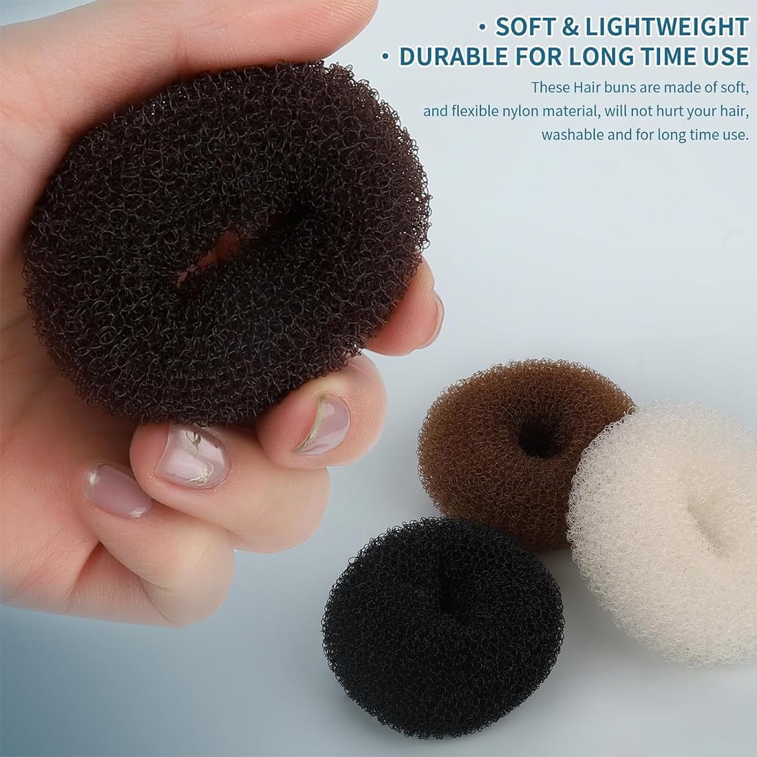 KIRZAX 7-Piece Doughnut Hair Bun Maker Set with 5 Elastic Hair Bands, 20 U-Shaped Hair Clip, Hairpin, Bun Aid Updo Accessories, Bun Maker for Children, Girls, Women (Beige) image number 5