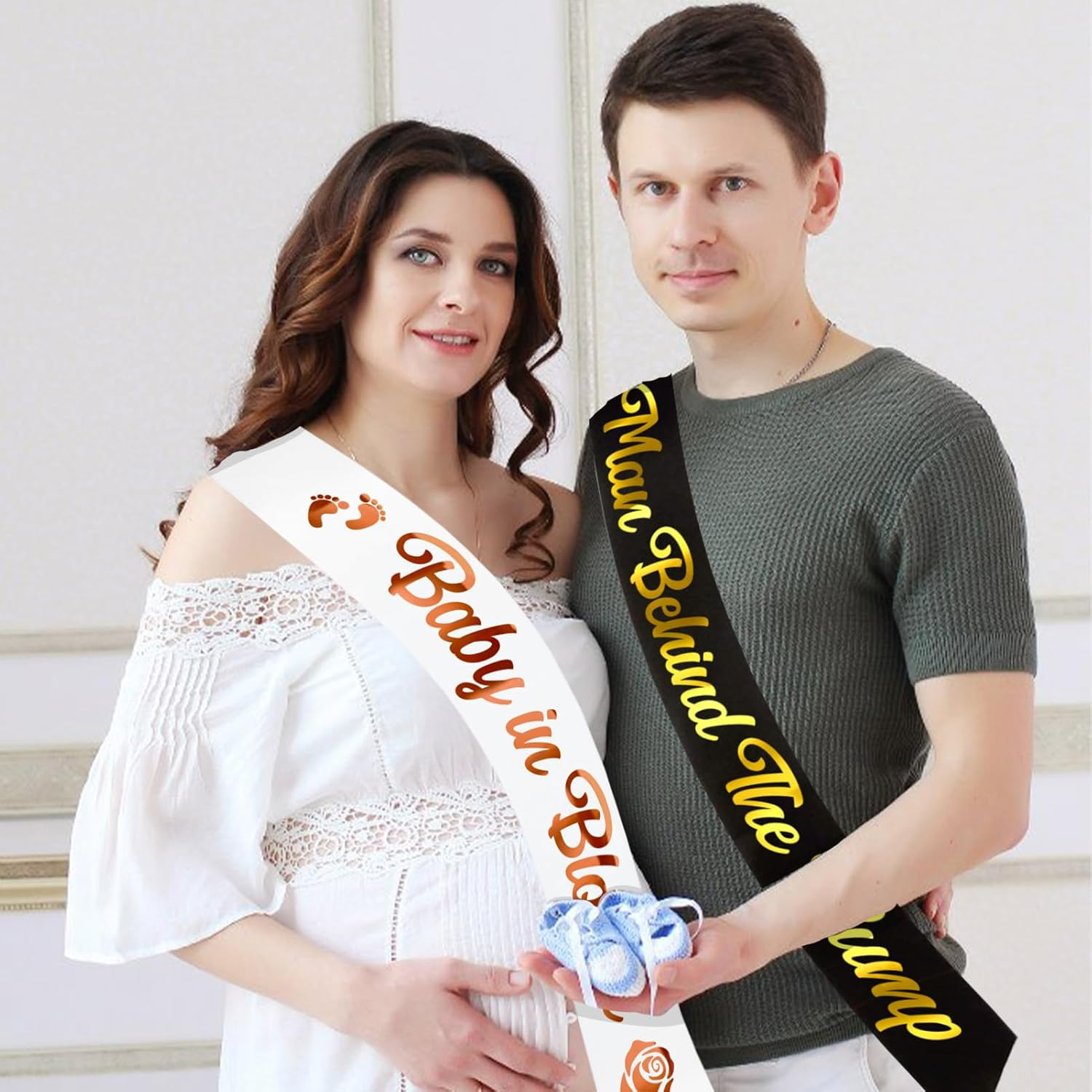 2 Pcs Mom to Be & Dad to Be Baby Shower Sash, White Baby in Bloom Sash and Black Man behind the Bump Sash (Custom- Lengthened) for Gender Reveal Decorations, Idea Gifts for Baby Shower image number 5