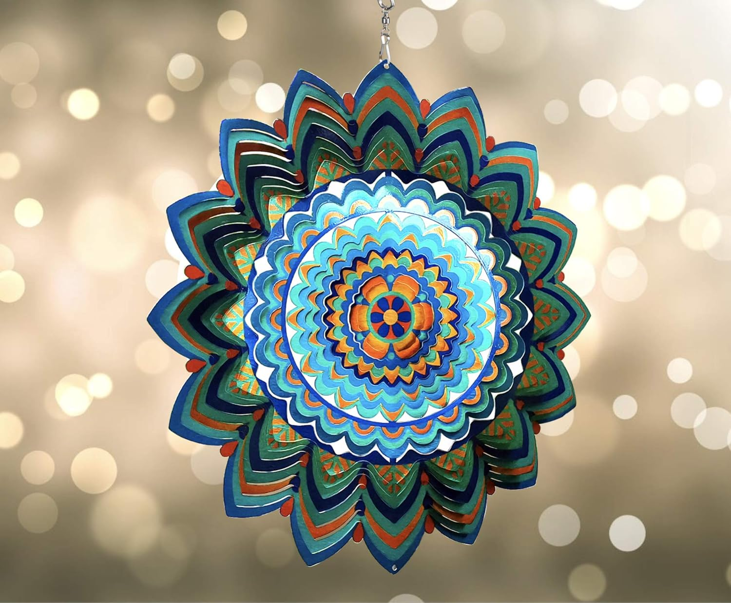 Hs'S Creation Wind Spinner Hanging Kinetic 19 Gauge 3D Metal with Swivel Hooks Sun Catcher for Outdoor Garden Decoration Handcrafted Art Gift Ornaments Sculpture Mandala Lucky Halo 12 Inch image number 3