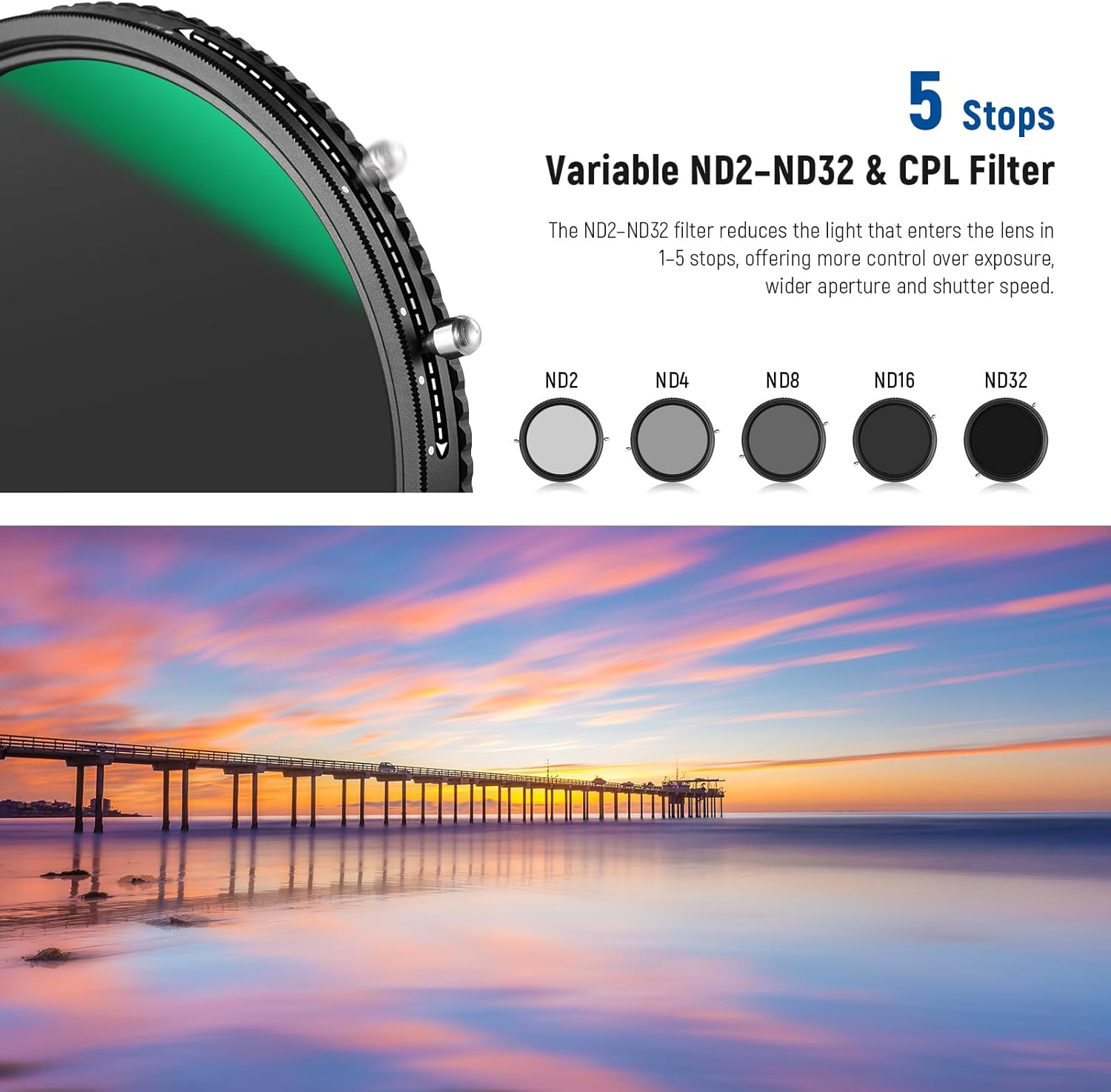 NEEWER 2 in 1 82Mm Variable ND Filter ND2&ndash;ND32&CPL Filter(Circular Polarizer Filter) No X Cross/30 Layer Nano Coated/Hd Optical Glass/Ultra Slim Aluminum Alloy Frame/Water Repellent/Scratch Resistant image number 4