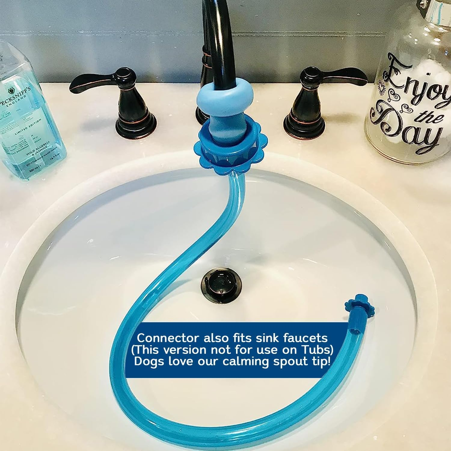 1-Piece Slip-On Pet Dog Shower Connector Rinse, Faucet Sink Hose Attachment, Length 150Cm, Blue, Flexible Silicone Adapter, Easy to Install image number 1