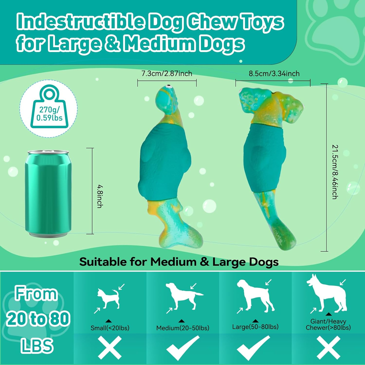 BIKIISEN Dog Toys for Aggressive Chewers, Interactive Dog Chew Toys for Large Dogs, Indestructible Squeaky Toys to Keep Them Busy, Tough Toys for Medium/Large Breed (Green) image number 5