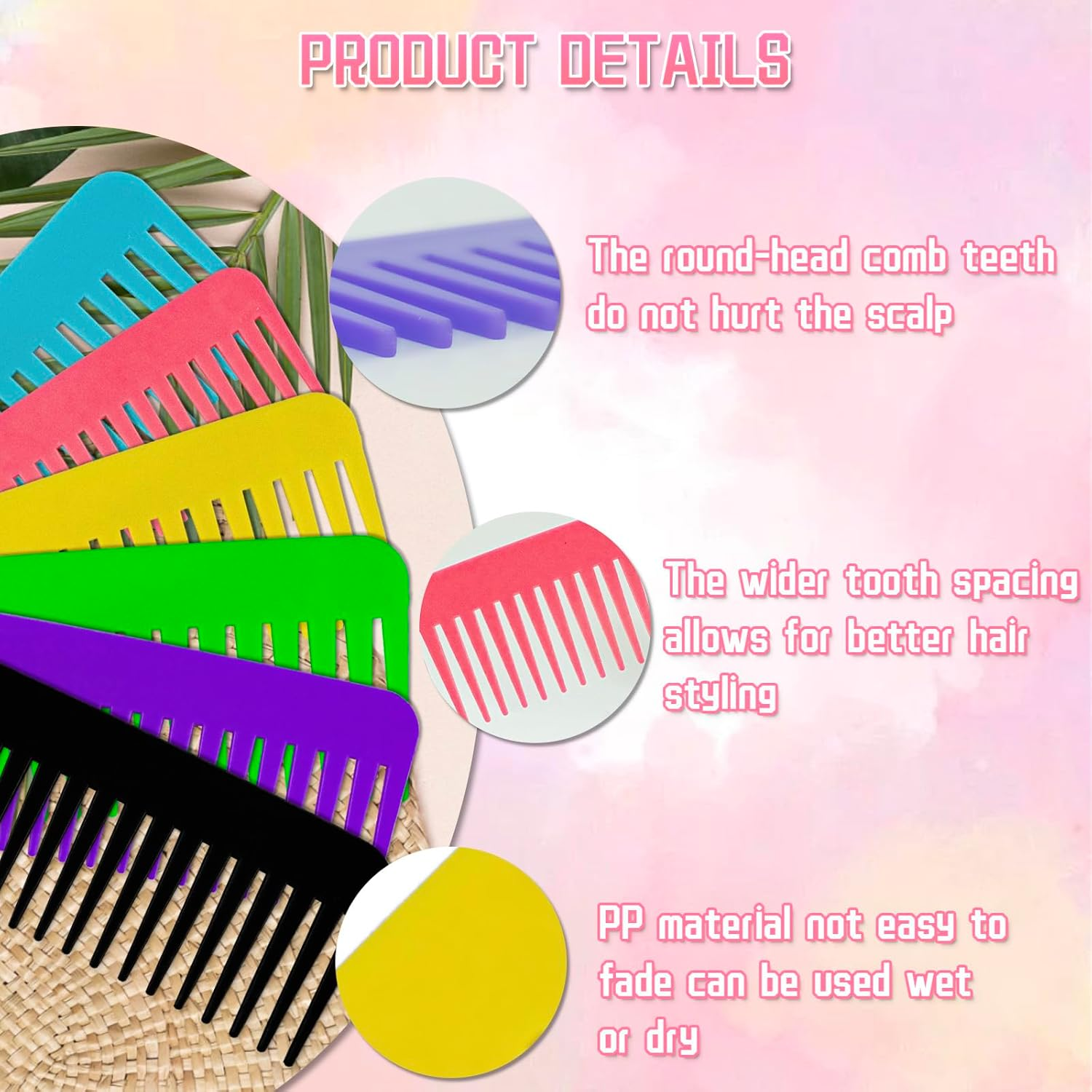 12 Pcs Wide Tooth Combs Large Tooth Combs for Wet Hair, Curly Hair, Thick Hair and Long Hair No Handle Styling Shampoo Comb for Women Men (6 Colors) image number 5