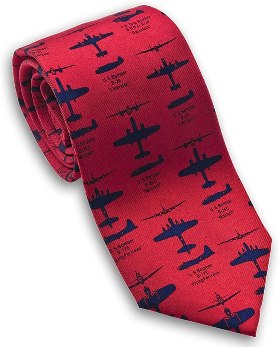 Josh Bach Men'S WWII Bomber Planes Silk Necktie Red Made in USA image number 2