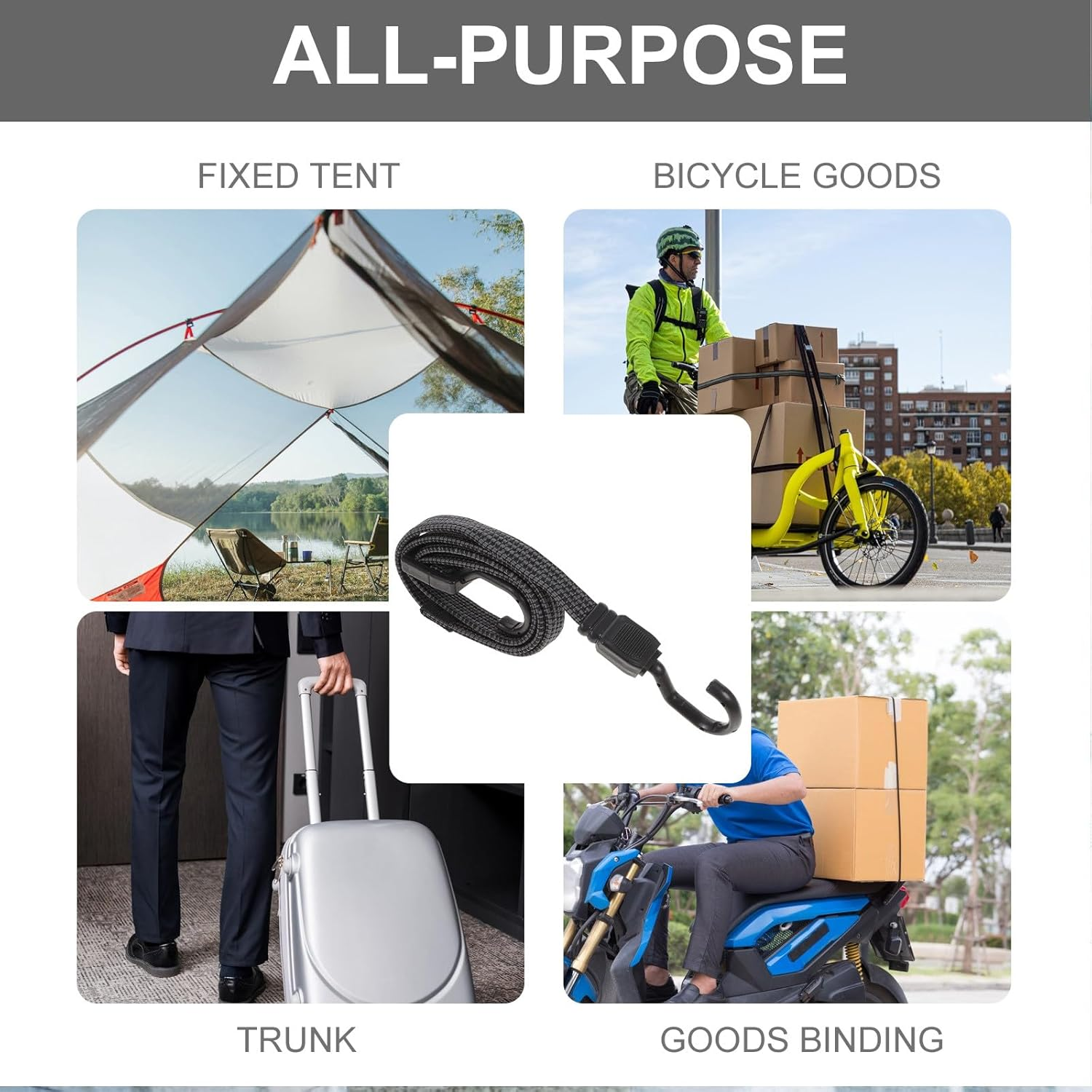 TOBBOMEY 3Pcs Adjustable Flat Wide Elastic Bungee Straps with Hooks Black Luggage Binding Ropes for Cargo Security and Outdoor Camping Heavy-Duty Stretch Tie Downs for Suitcases and Gear image number 2