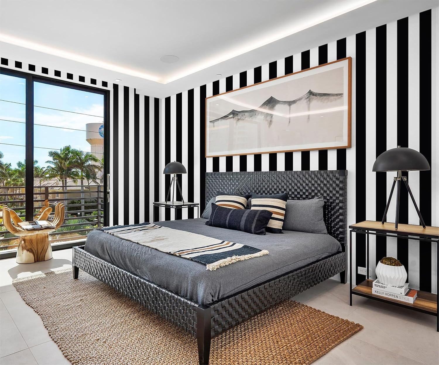 Guvana 472.4"X17.7" Striped Peel and Stick Wallpaper Black and White Self-Adhesive Wallpaper Removable Contact Paper Waterproof Wall Paper for Livingroom Cabinets Shelves Drawer Liner Decor Vinyl Roll image number 2