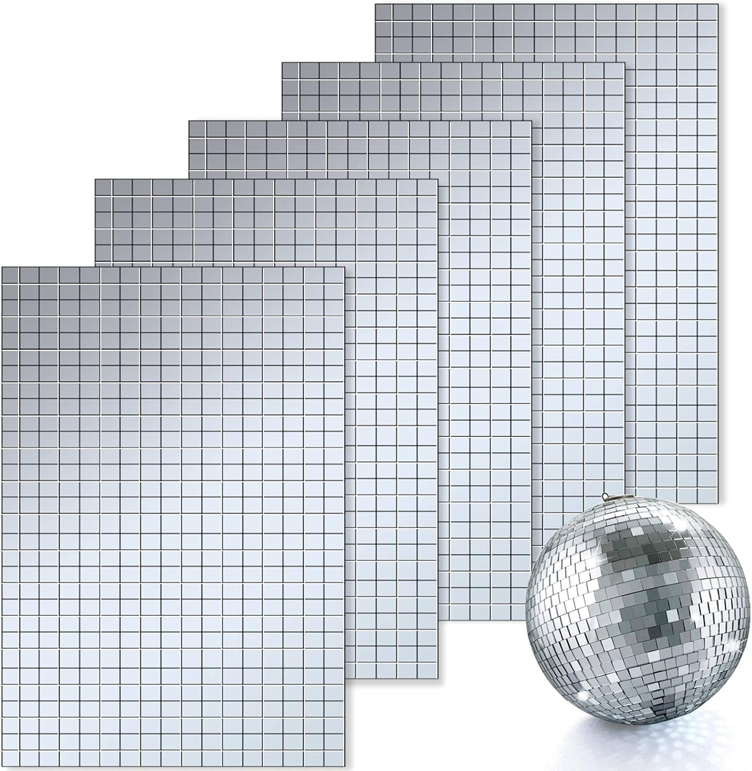 Geiserailie 3600 Gold Disco Ball Mirror Tiles, Self-Adhesive Real Glass Mosaic Tiles, DIY Craft & Decoration, Peel & Stick, Modern Style, 15 X 10 Cm / 5.9 X 3.9 Inch, 0.2 Inch Thick, 3600 Pieces