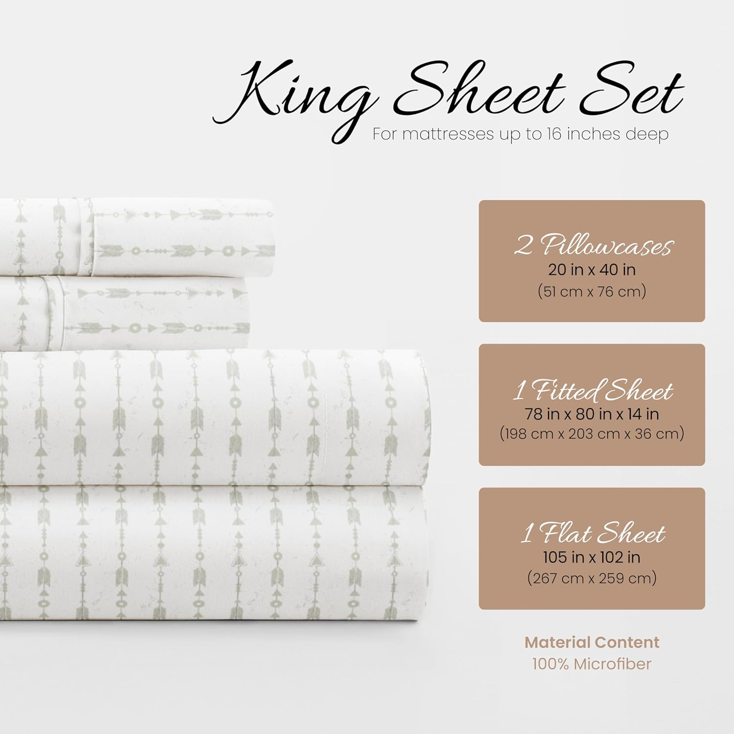 Linen Market 4 Piece King Bedding Sheet Set (Light Gray Arrows) - Sleep Better than Ever with These Ultra-Soft & Cooling Bed Sheets for Your King Size Bed - Deep Pocket Fits 16" Mattress image number 6