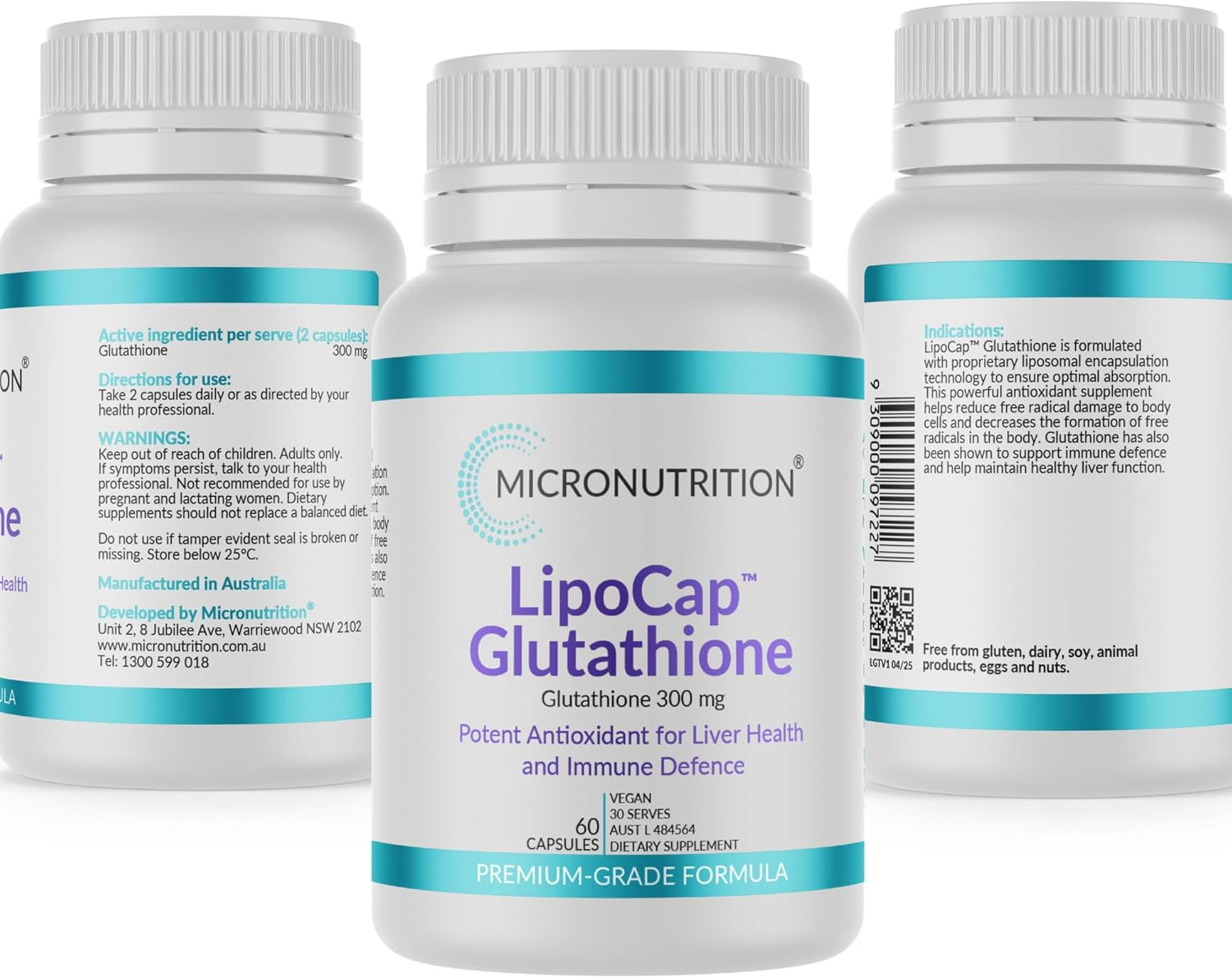 MICRONUTRITION Lipocap Glutathione, Glutathione 300 Mg, Potent Antioxidant for Liver Health and Immune Defence, 60 Vege Caps image number 3