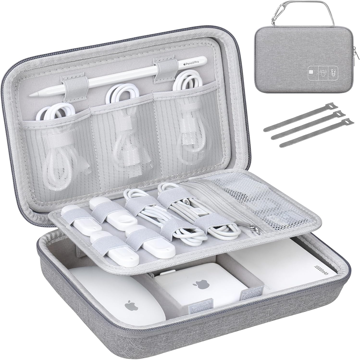 Lacdo Hard Travel Electronic Organizer Case for Macbook Power Adapter Charger, Cables, Apple Pencil, Mouse, Power Bank, USB Flash Disk,Sd Card Small Protective Portable Accessories & 3 Cable Tie,Black